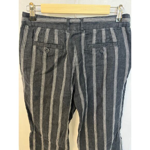 Garnet Hill Sz 4 Classic Blue Striped Linen Trouser Pants - Picture 8 of 11